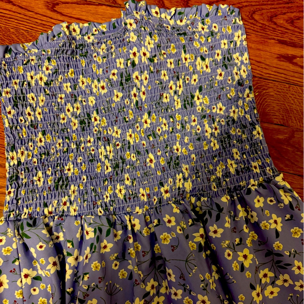 SHEIN ditsy floral ruched strapless dress